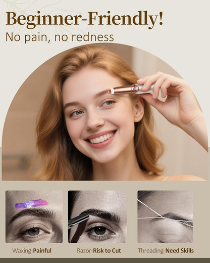 Eyebrow Trimmer for Women, Eyebrow Razor: Rechargeable Facial Hair Removal for Women with 2 Replacement Heads & LED Light, Electric Painless Eyebrow Shaver Hair Removal Device for Eyebrows/Lips/Face