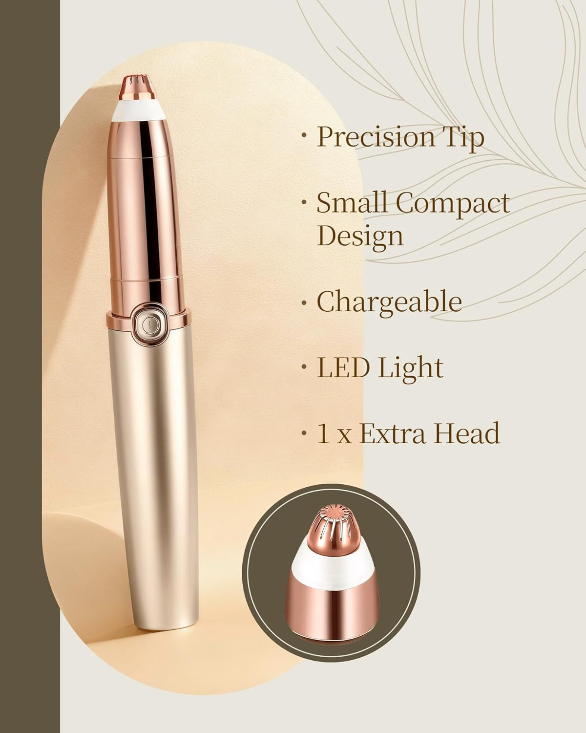 Eyebrow Trimmer for Women, Eyebrow Razor: Rechargeable Facial Hair Removal for Women with 2 Replacement Heads & LED Light, Electric Painless Eyebrow Shaver Hair Removal Device for Eyebrows/Lips/Face