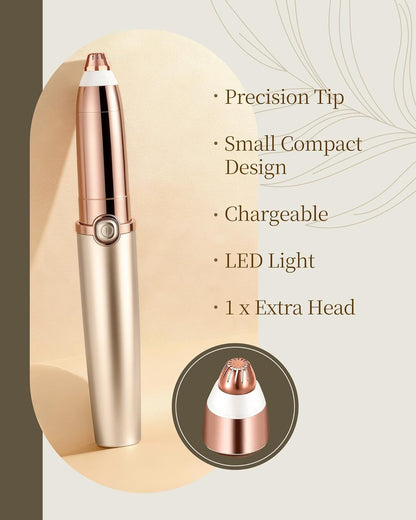 Eyebrow Trimmer for Women, Eyebrow Razor: Rechargeable Facial Hair Removal for Women with 2 Replacement Heads & LED Light, Electric Painless Eyebrow Shaver Hair Removal Device for Eyebrows/Lips/Face